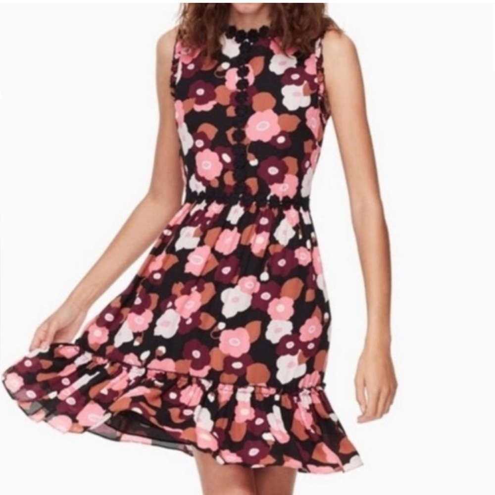 Kate Spade Blooming Floral Mini Dress Tiered Ruffles Sleeveless Size 8 NWOT - Picture 1 of 10